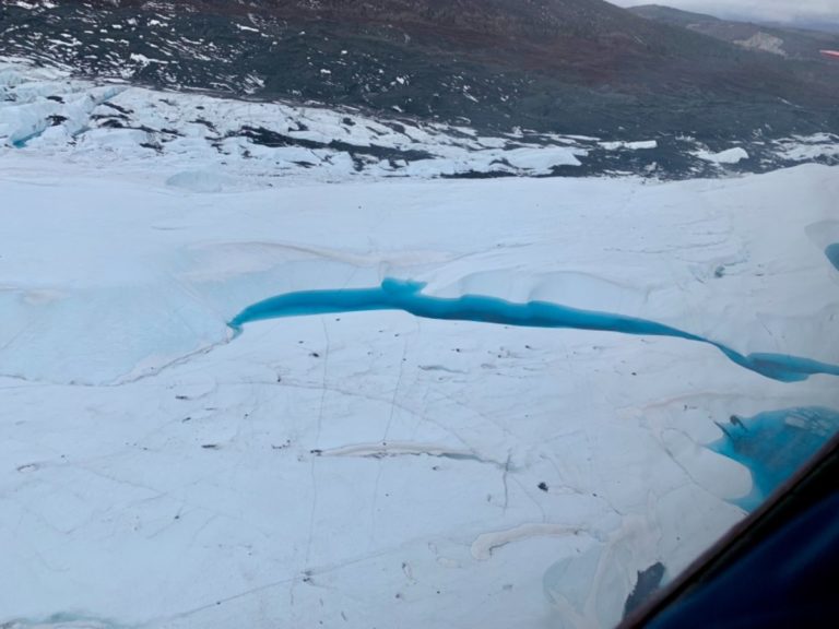From the air !! Little lakes of melting glacier water. Ojars git to go up over The glacier by air with the owner of the tour Company.